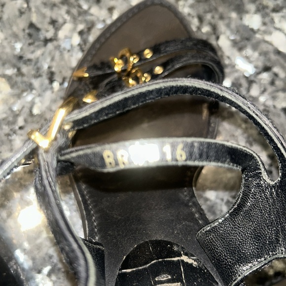 Louis Vuitton black suede with gold buckle heeled sandals, ankle straps - Picture 10 of 10